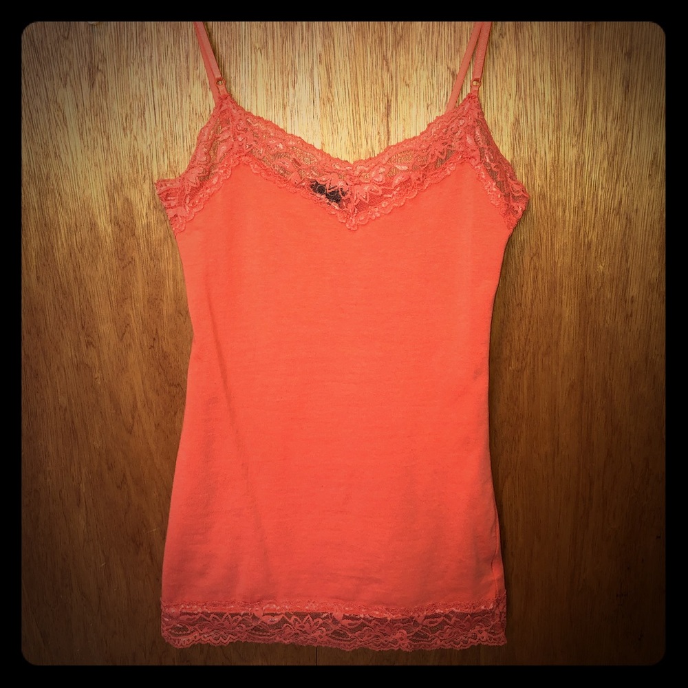 X-Small Orange Tank Top with Lace Trim.